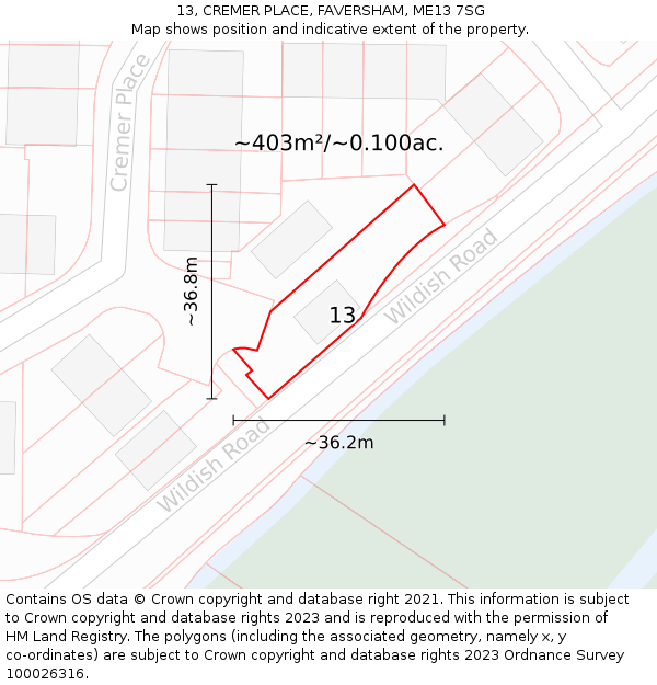 13, CREMER PLACE, FAVERSHAM, ME13 7SG: Plot and title map