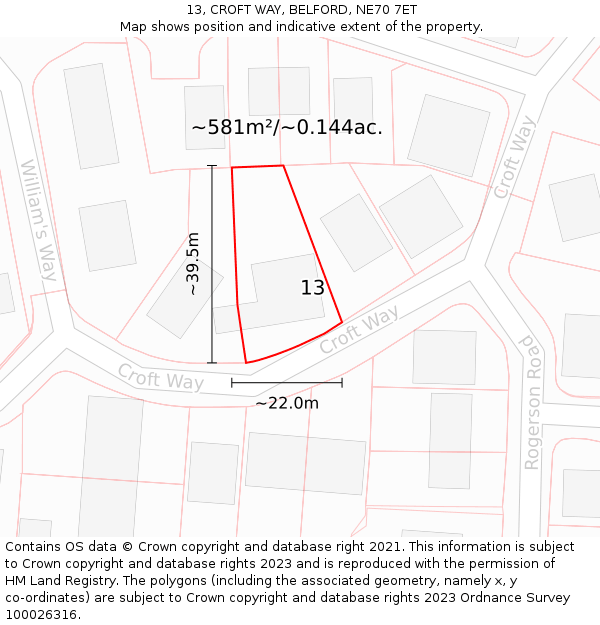 13, CROFT WAY, BELFORD, NE70 7ET: Plot and title map