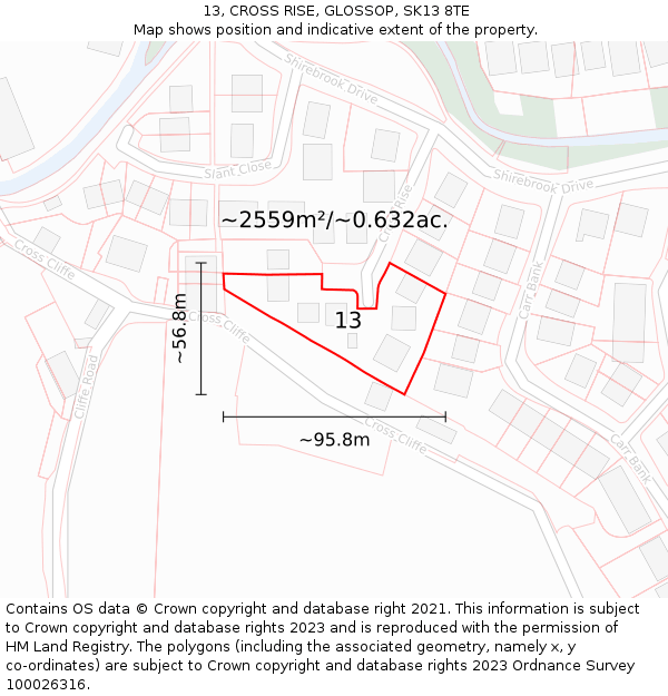 13, CROSS RISE, GLOSSOP, SK13 8TE: Plot and title map
