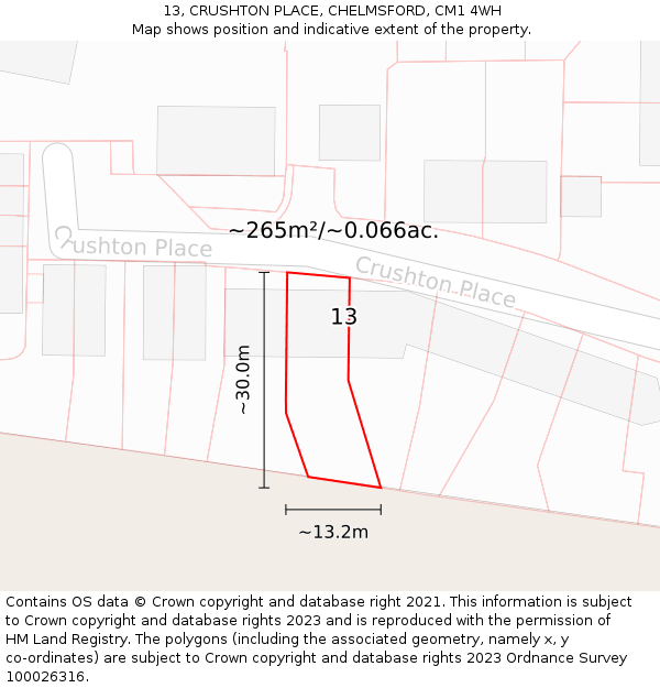 13, CRUSHTON PLACE, CHELMSFORD, CM1 4WH: Plot and title map