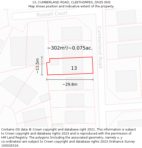 13, CUMBERLAND ROAD, CLEETHORPES, DN35 0NS: Plot and title map