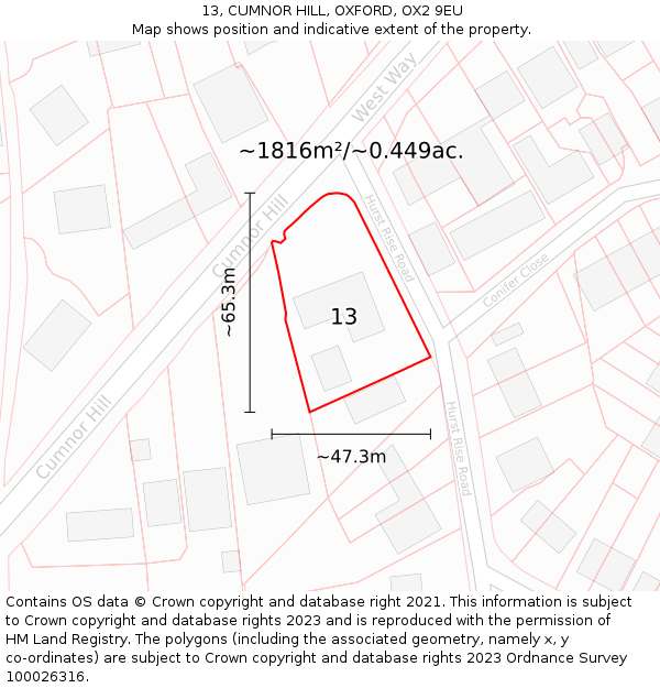 13, CUMNOR HILL, OXFORD, OX2 9EU: Plot and title map