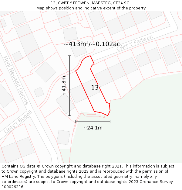 13, CWRT Y FEDWEN, MAESTEG, CF34 9GH: Plot and title map