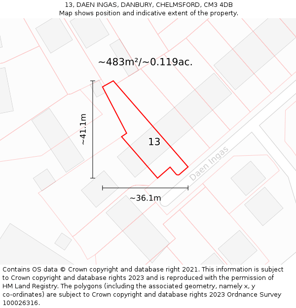 13, DAEN INGAS, DANBURY, CHELMSFORD, CM3 4DB: Plot and title map