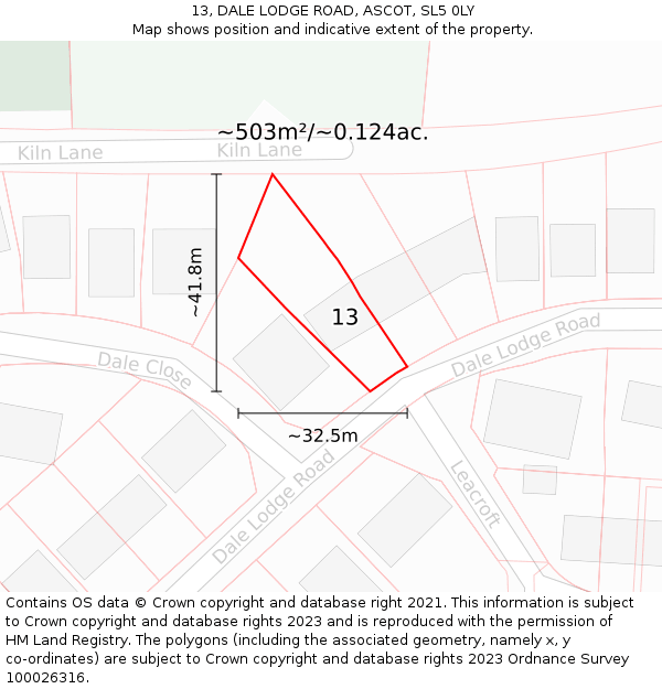 13, DALE LODGE ROAD, ASCOT, SL5 0LY: Plot and title map