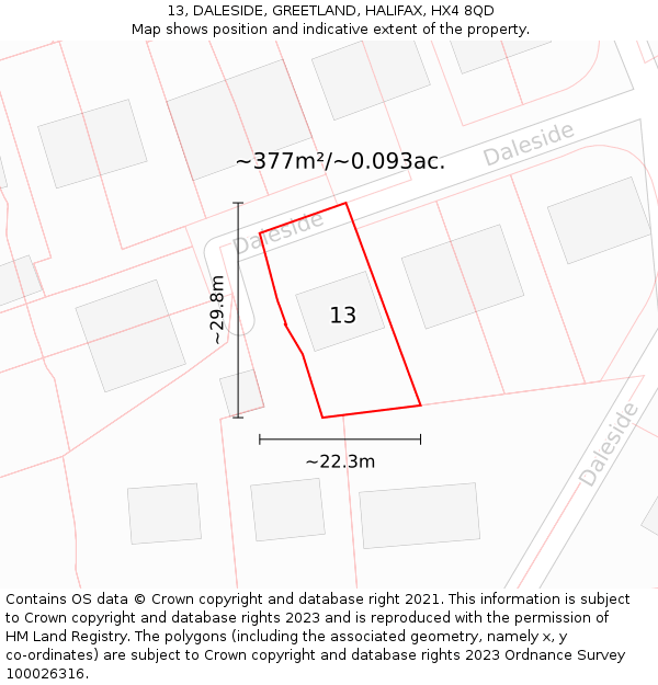 13, DALESIDE, GREETLAND, HALIFAX, HX4 8QD: Plot and title map