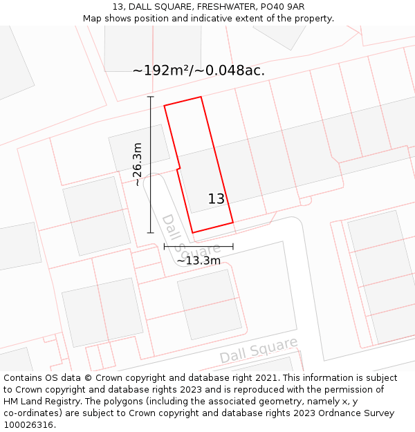 13, DALL SQUARE, FRESHWATER, PO40 9AR: Plot and title map