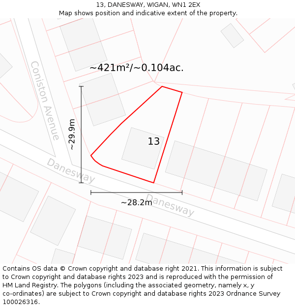 13, DANESWAY, WIGAN, WN1 2EX: Plot and title map