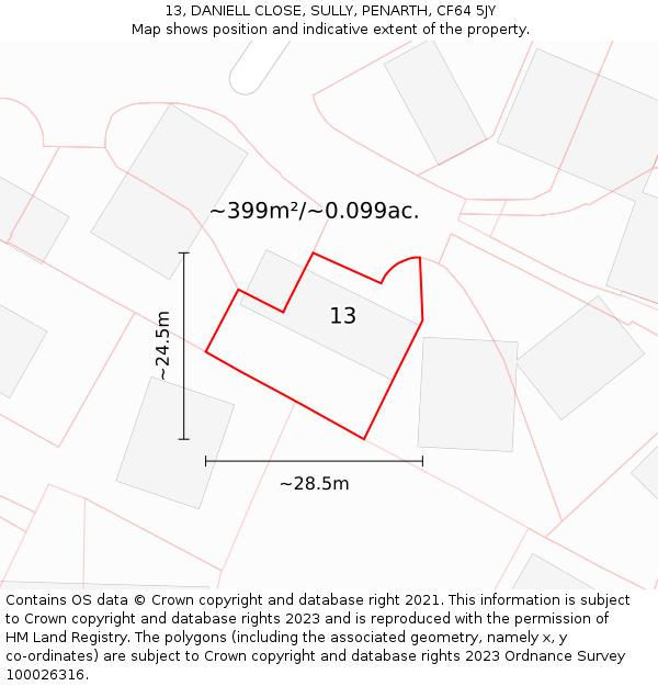 13, DANIELL CLOSE, SULLY, PENARTH, CF64 5JY: Plot and title map