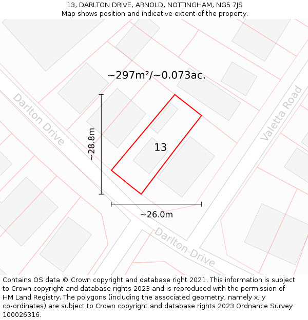 13, DARLTON DRIVE, ARNOLD, NOTTINGHAM, NG5 7JS: Plot and title map