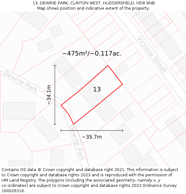 13, DEARNE PARK, CLAYTON WEST, HUDDERSFIELD, HD8 9NB: Plot and title map