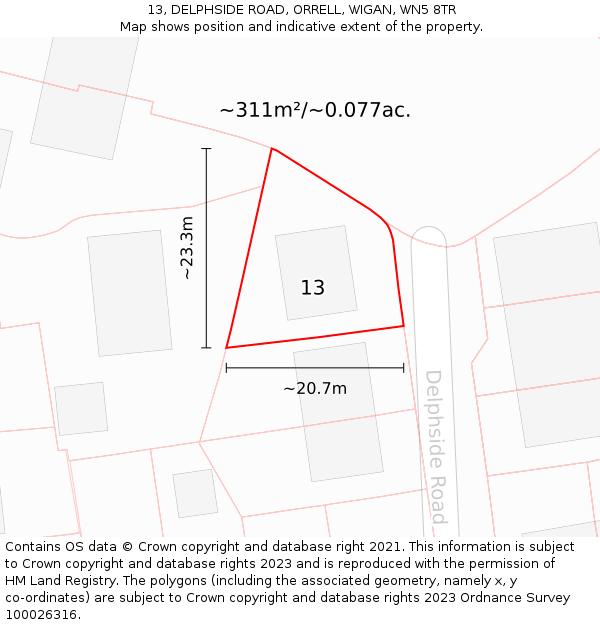 13, DELPHSIDE ROAD, ORRELL, WIGAN, WN5 8TR: Plot and title map