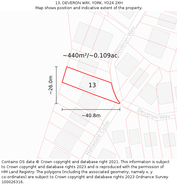 13, DEVERON WAY, YORK, YO24 2XH: Plot and title map