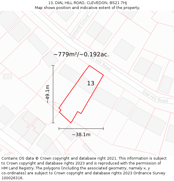 13, DIAL HILL ROAD, CLEVEDON, BS21 7HJ: Plot and title map