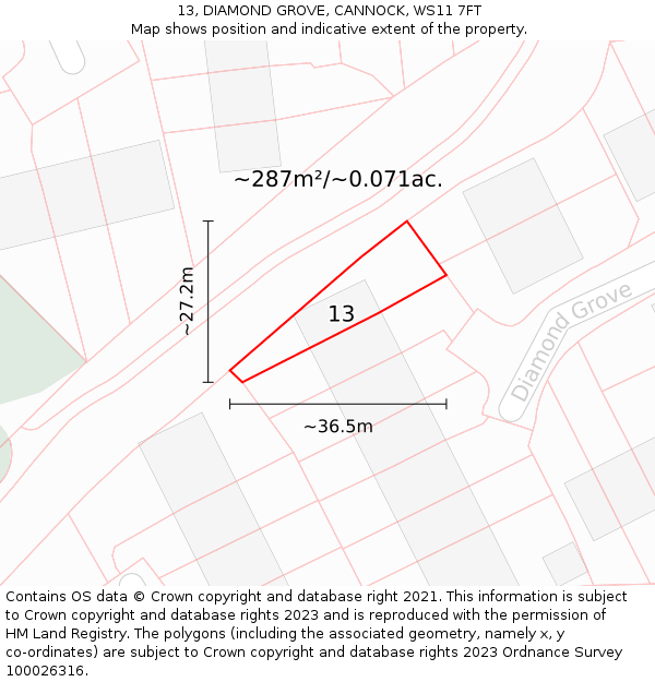 13, DIAMOND GROVE, CANNOCK, WS11 7FT: Plot and title map