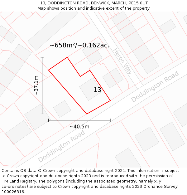 13, DODDINGTON ROAD, BENWICK, MARCH, PE15 0UT: Plot and title map