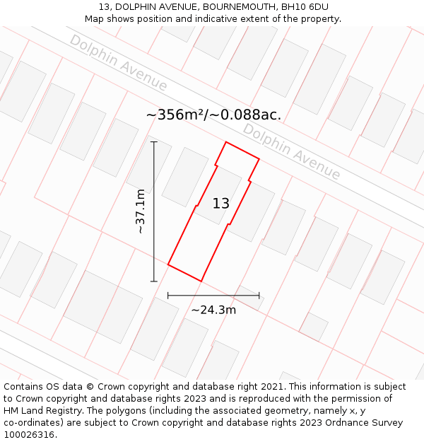 13, DOLPHIN AVENUE, BOURNEMOUTH, BH10 6DU: Plot and title map