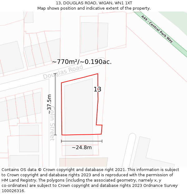 13, DOUGLAS ROAD, WIGAN, WN1 1XT: Plot and title map