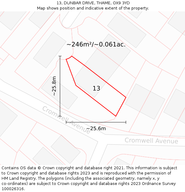 13, DUNBAR DRIVE, THAME, OX9 3YD: Plot and title map