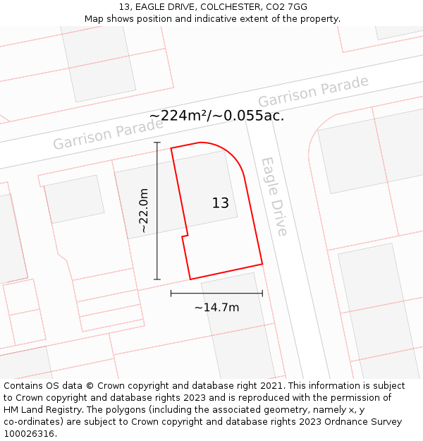 13, EAGLE DRIVE, COLCHESTER, CO2 7GG: Plot and title map