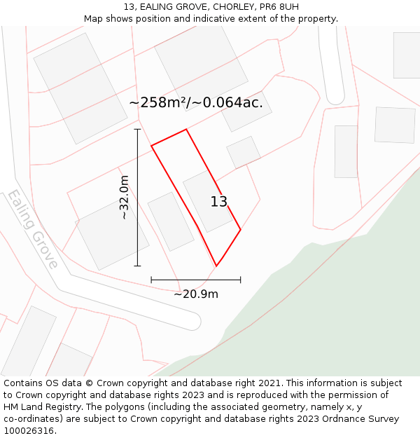 13, EALING GROVE, CHORLEY, PR6 8UH: Plot and title map