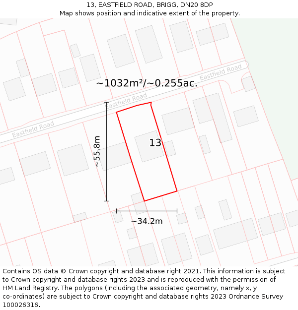 13, EASTFIELD ROAD, BRIGG, DN20 8DP: Plot and title map