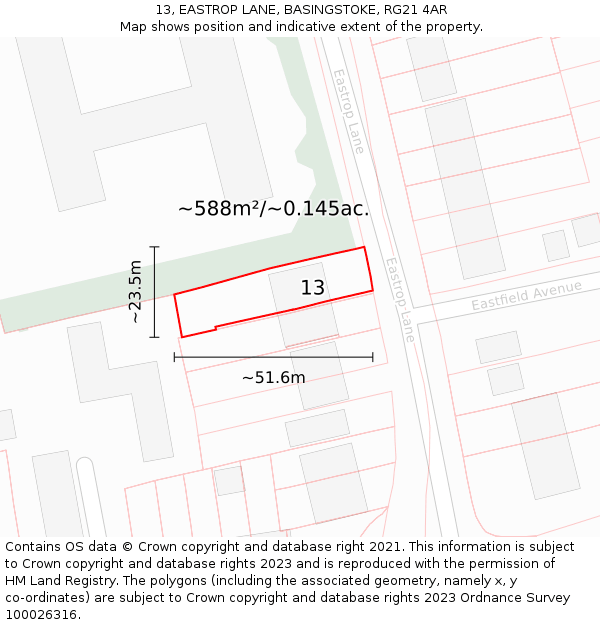 13, EASTROP LANE, BASINGSTOKE, RG21 4AR: Plot and title map