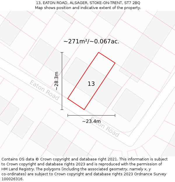 13, EATON ROAD, ALSAGER, STOKE-ON-TRENT, ST7 2BQ: Plot and title map