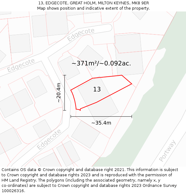 13, EDGECOTE, GREAT HOLM, MILTON KEYNES, MK8 9ER: Plot and title map