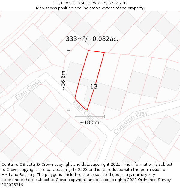 13, ELAN CLOSE, BEWDLEY, DY12 2PR: Plot and title map