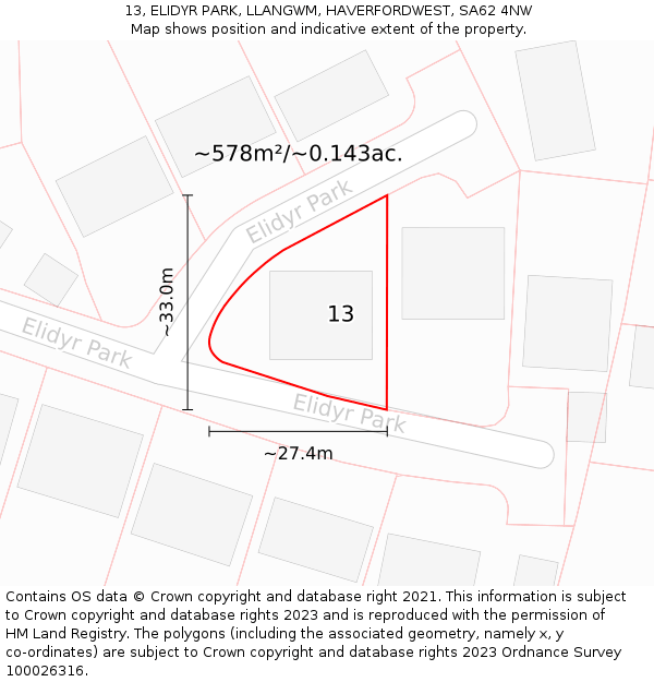 13, ELIDYR PARK, LLANGWM, HAVERFORDWEST, SA62 4NW: Plot and title map