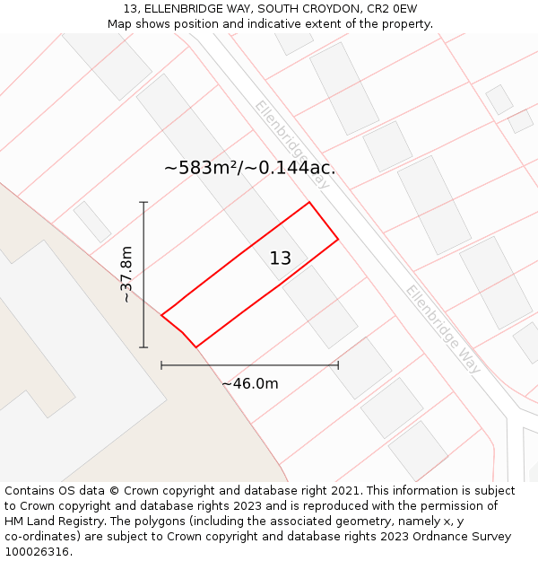 13, ELLENBRIDGE WAY, SOUTH CROYDON, CR2 0EW: Plot and title map