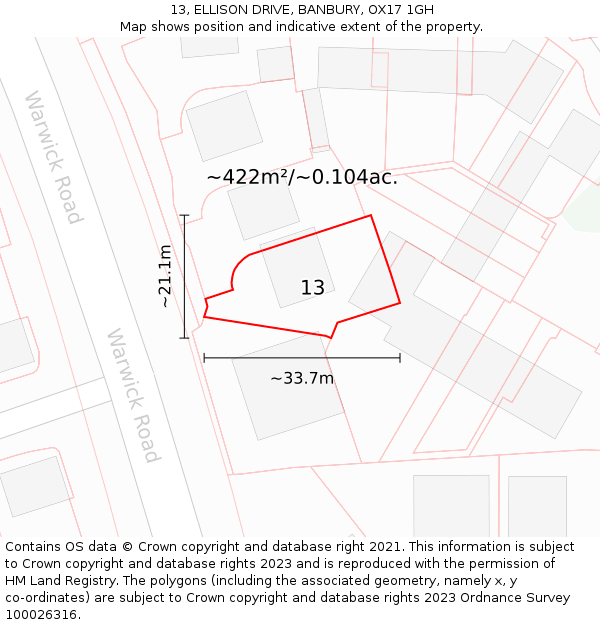 13, ELLISON DRIVE, BANBURY, OX17 1GH: Plot and title map