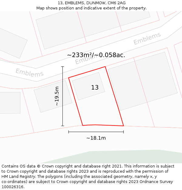 13, EMBLEMS, DUNMOW, CM6 2AG: Plot and title map