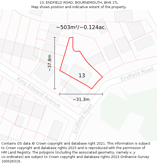 13, ENDFIELD ROAD, BOURNEMOUTH, BH9 1TL: Plot and title map