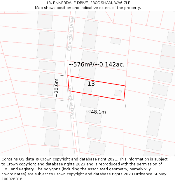 13, ENNERDALE DRIVE, FRODSHAM, WA6 7LF: Plot and title map