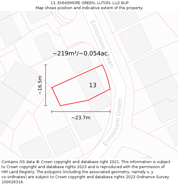 13, ENNISMORE GREEN, LUTON, LU2 8UP: Plot and title map