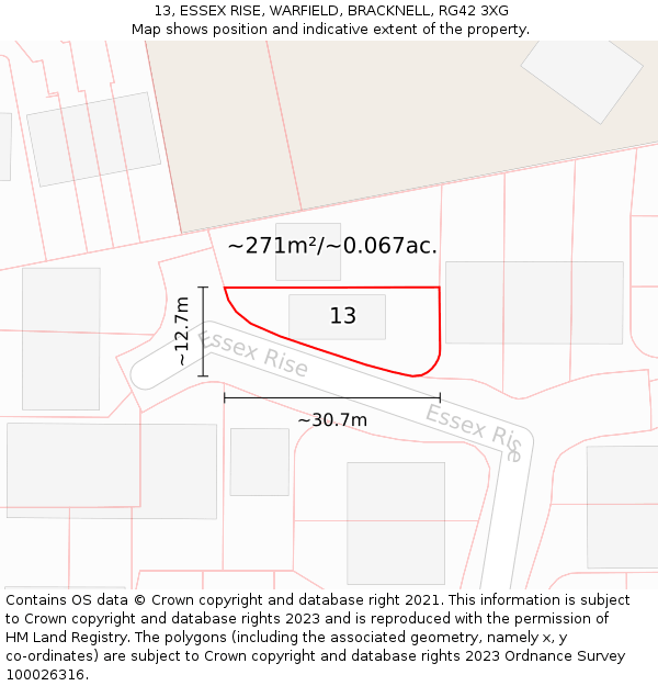 13, ESSEX RISE, WARFIELD, BRACKNELL, RG42 3XG: Plot and title map