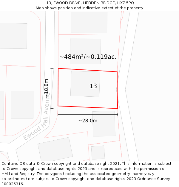 13, EWOOD DRIVE, HEBDEN BRIDGE, HX7 5PQ: Plot and title map