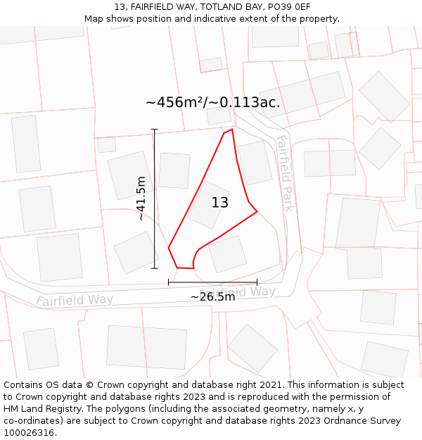 13, FAIRFIELD WAY, TOTLAND BAY, PO39 0EF: Plot and title map