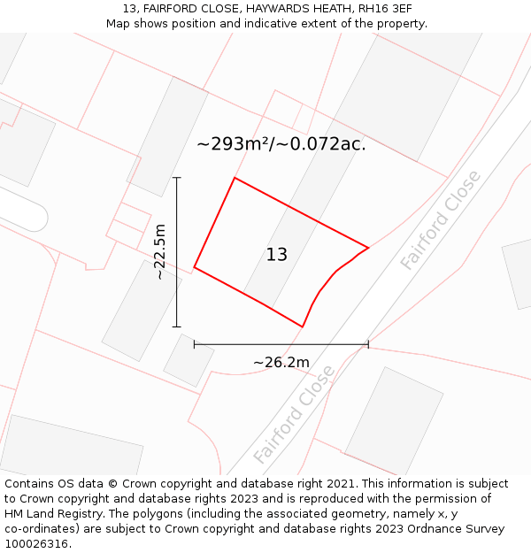 13, FAIRFORD CLOSE, HAYWARDS HEATH, RH16 3EF: Plot and title map