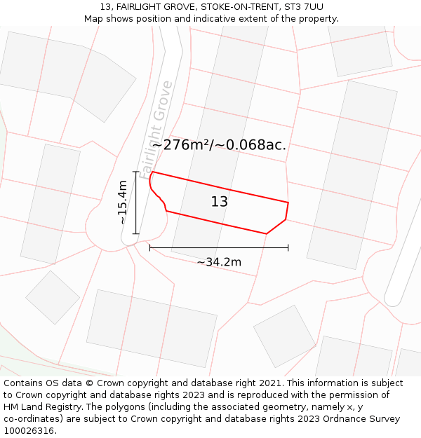 13, FAIRLIGHT GROVE, STOKE-ON-TRENT, ST3 7UU: Plot and title map