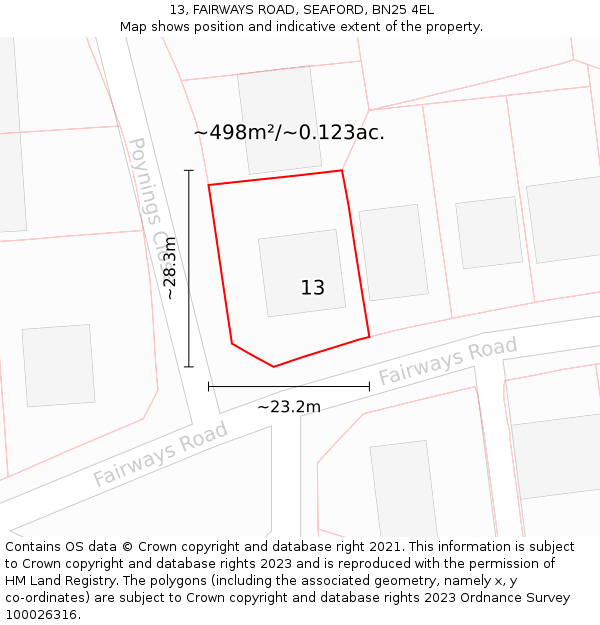 13, FAIRWAYS ROAD, SEAFORD, BN25 4EL: Plot and title map