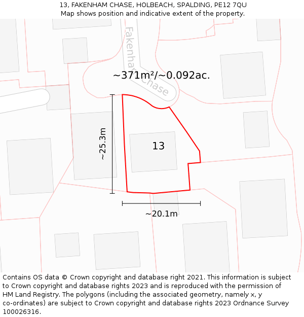 13, FAKENHAM CHASE, HOLBEACH, SPALDING, PE12 7QU: Plot and title map
