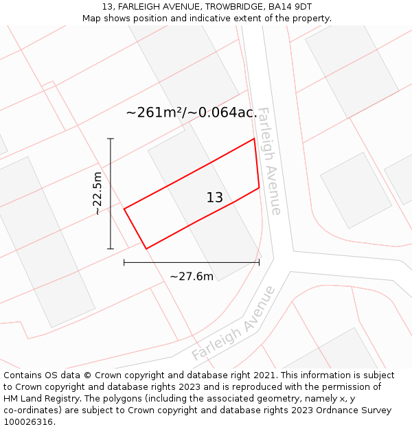 13, FARLEIGH AVENUE, TROWBRIDGE, BA14 9DT: Plot and title map