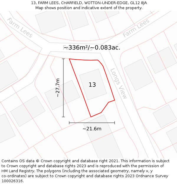 13, FARM LEES, CHARFIELD, WOTTON-UNDER-EDGE, GL12 8JA: Plot and title map