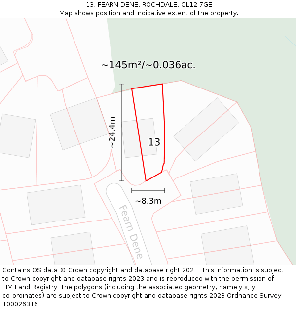 13, FEARN DENE, ROCHDALE, OL12 7GE: Plot and title map