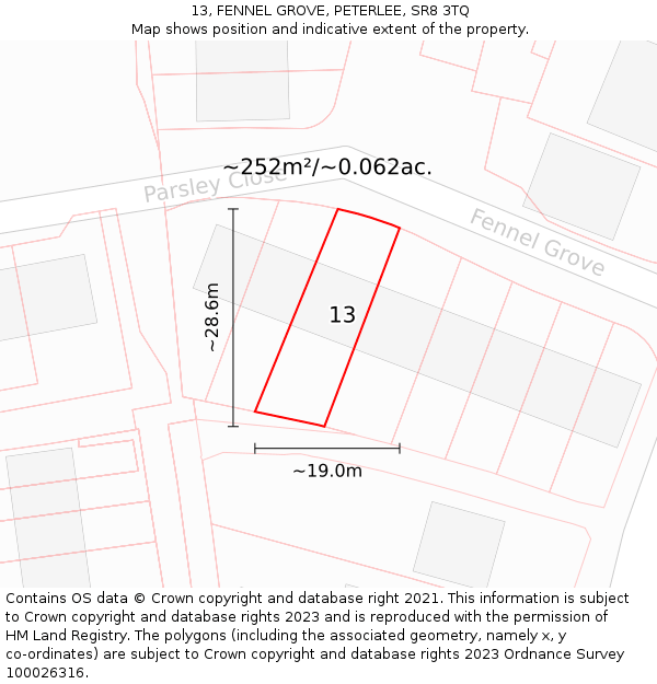 13, FENNEL GROVE, PETERLEE, SR8 3TQ: Plot and title map