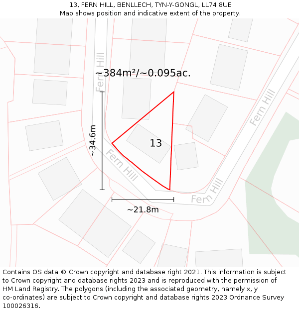 13, FERN HILL, BENLLECH, TYN-Y-GONGL, LL74 8UE: Plot and title map