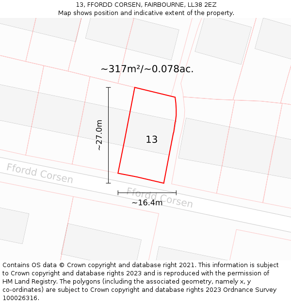 13, FFORDD CORSEN, FAIRBOURNE, LL38 2EZ: Plot and title map